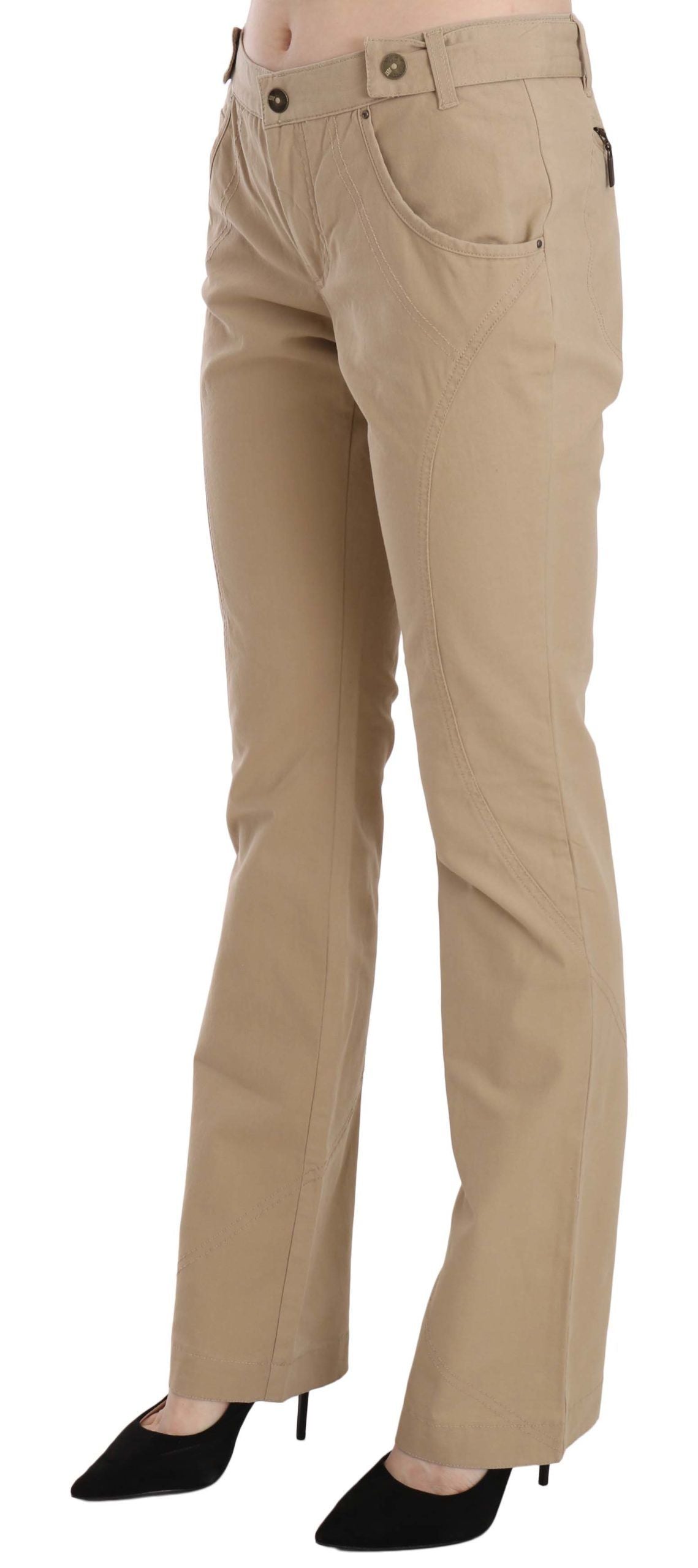 Just Cavalli Beige Baumwoll-Hose mit mittlerer Taille, gerade Hose