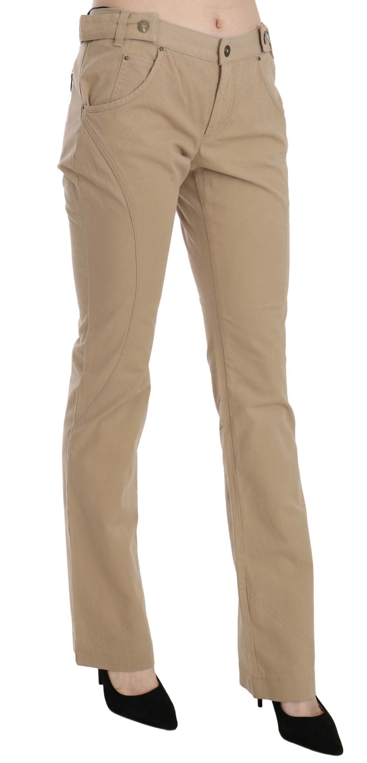 Just Cavalli Beige Baumwoll-Hose mit mittlerer Taille, gerade Hose