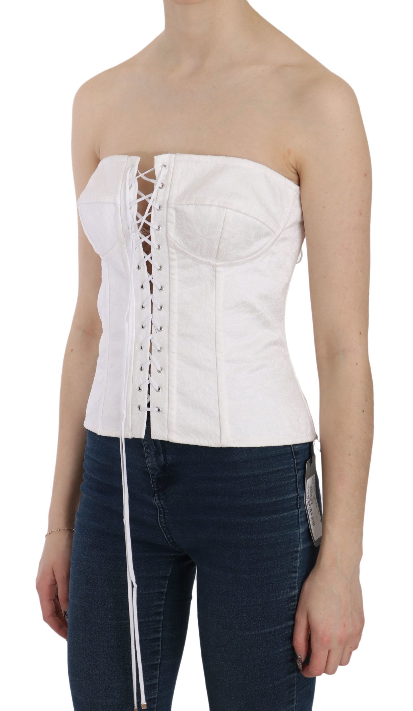 Dolce & Gabbana White Palermo Cotton Bustier 상단 코르셋