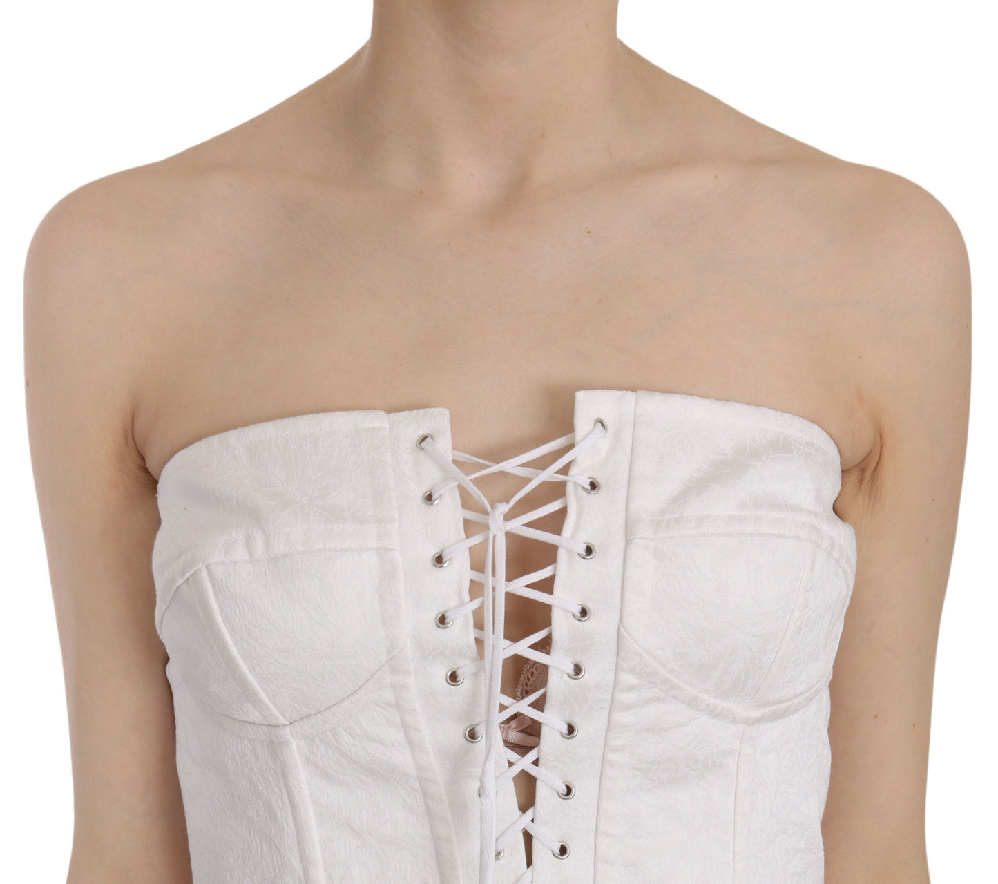 Dolce & Gabbana White Palermo Cotton Bustier 상단 코르셋