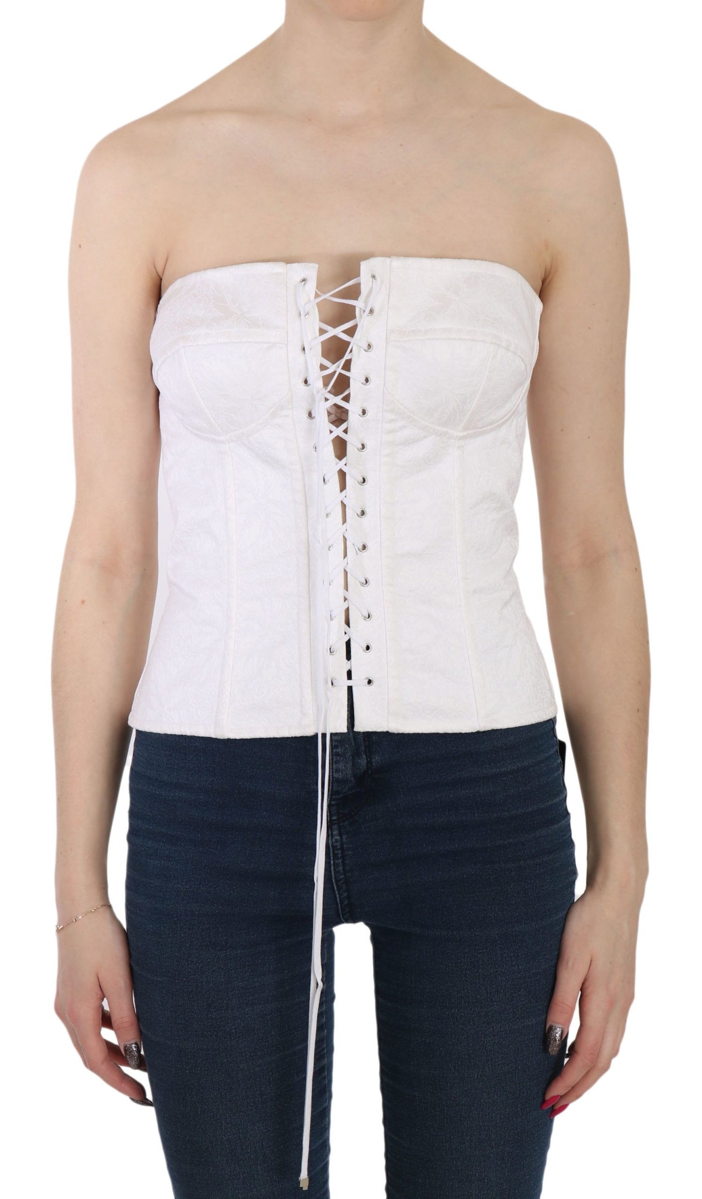 Dolce & Gabbana White Palermo Cotton Bustier 상단 코르셋