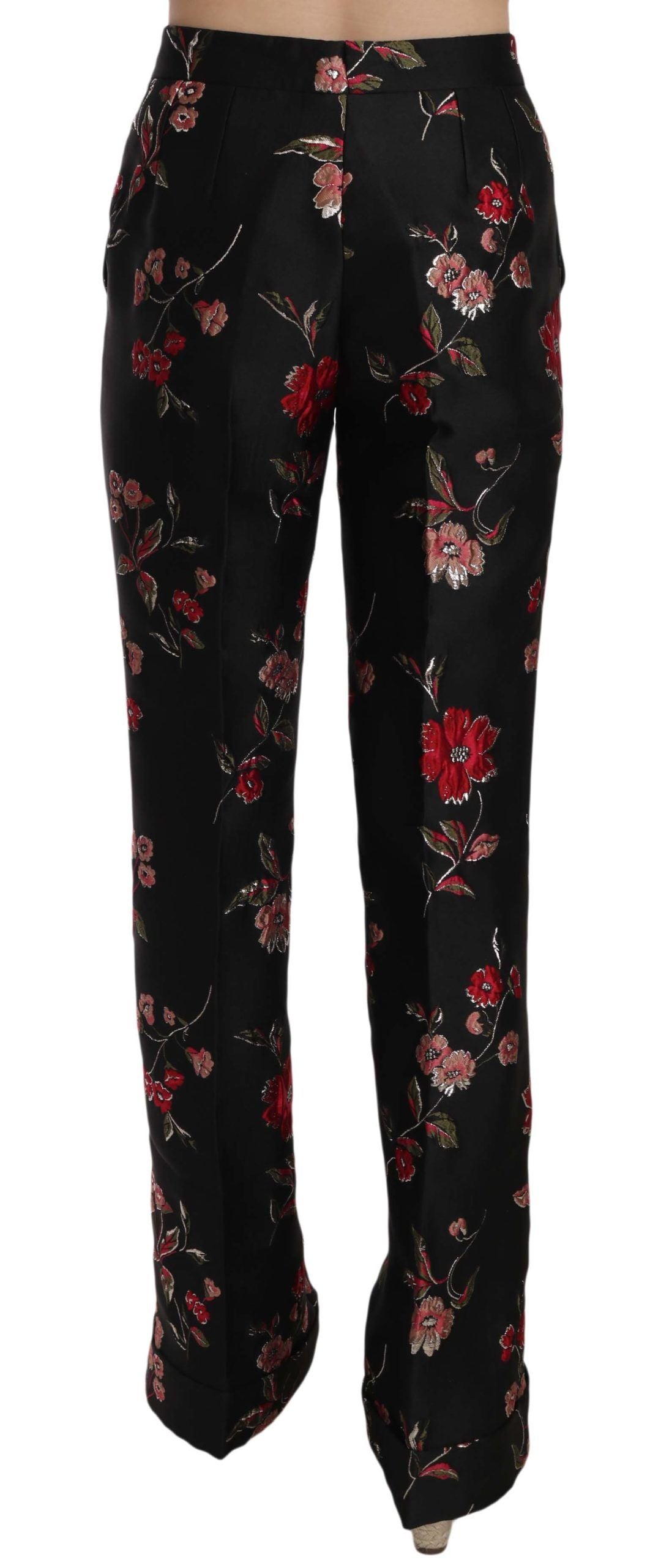 Schwarze Boot-Cut-Hose mit Blumenmuster von Dolce &amp; Gabbana