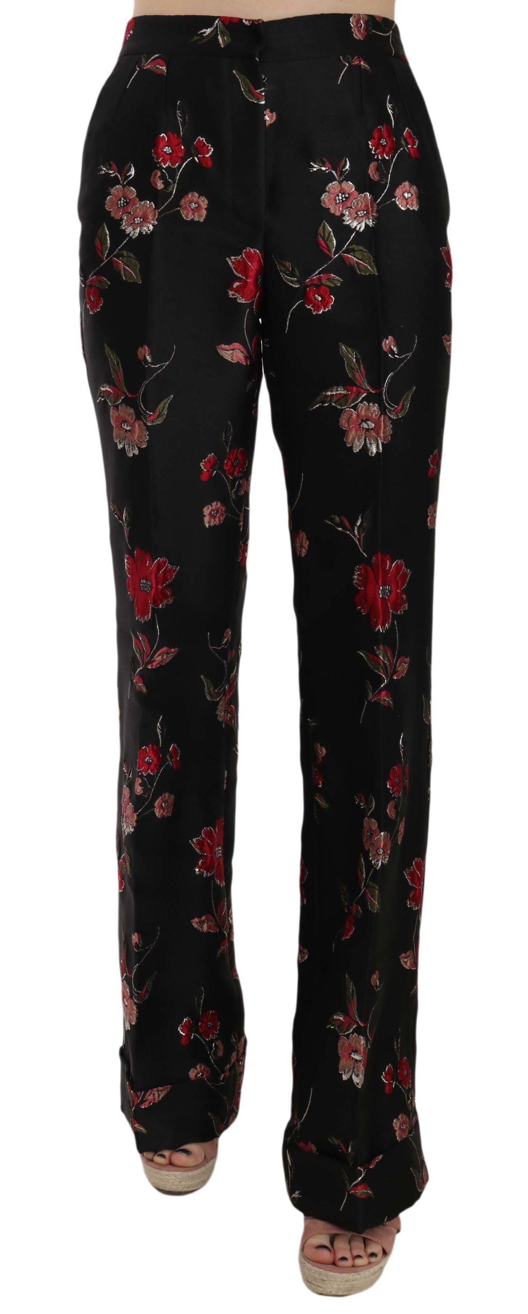 Schwarze Boot-Cut-Hose mit Blumenmuster von Dolce &amp; Gabbana