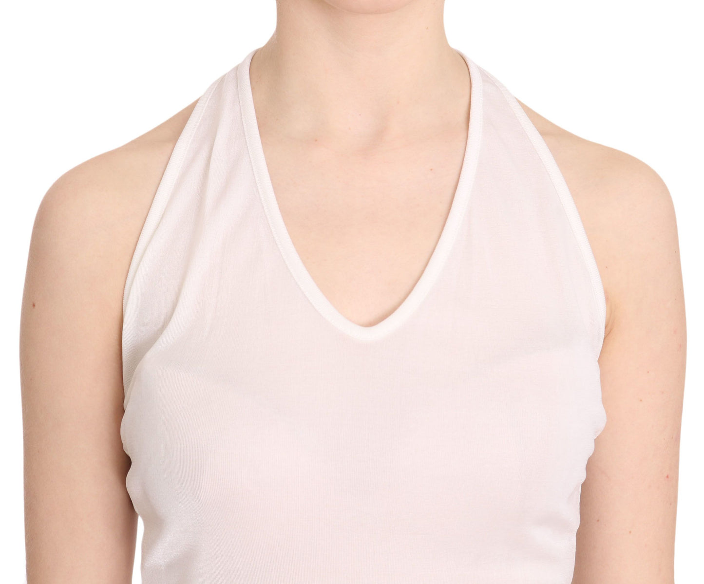 GF Ferre Weiße, ärmellose, lässige Tanktop-Bluse aus Baumwolle mit Neckholder