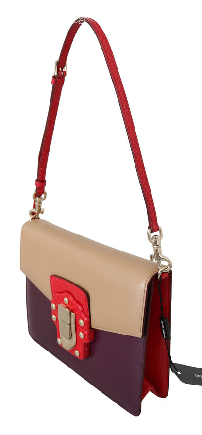 Dolce & Gabbana Purple Beige Red Leather Crossbody Purse Bag