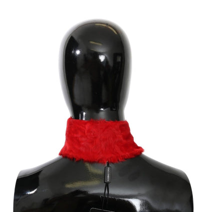 Dolce & Gabbana Red Fur Neck Collar Wrap Lambskin Scarf