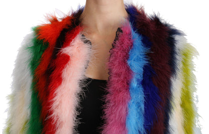 Dolce & Gabbana Elegant Multicolor Feather Long Coat Jacket