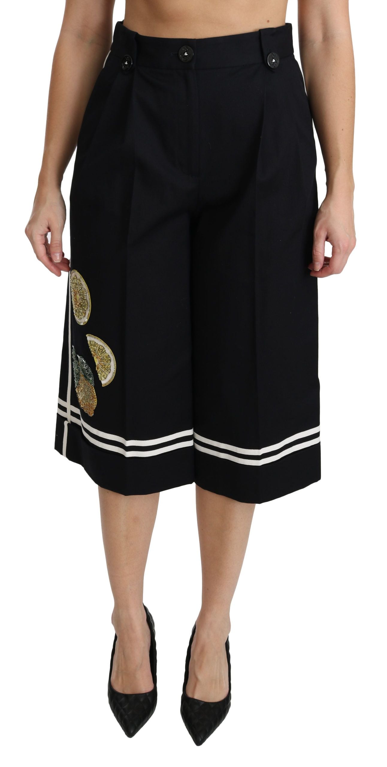 Schwarze, zitronenverzierte Palazzo-Kurzhose von Dolce &amp; Gabbana