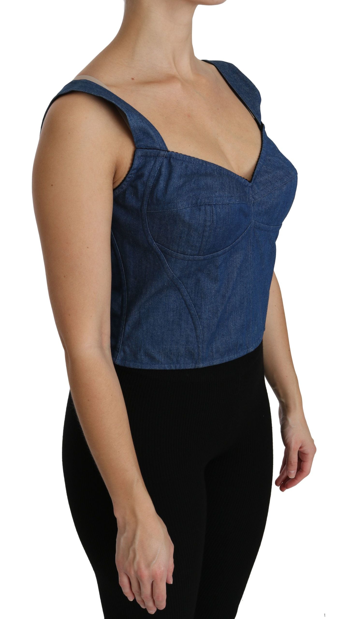 Dolce & Gabbana Blue Sleeveless Bustier Blouse Cotton Top