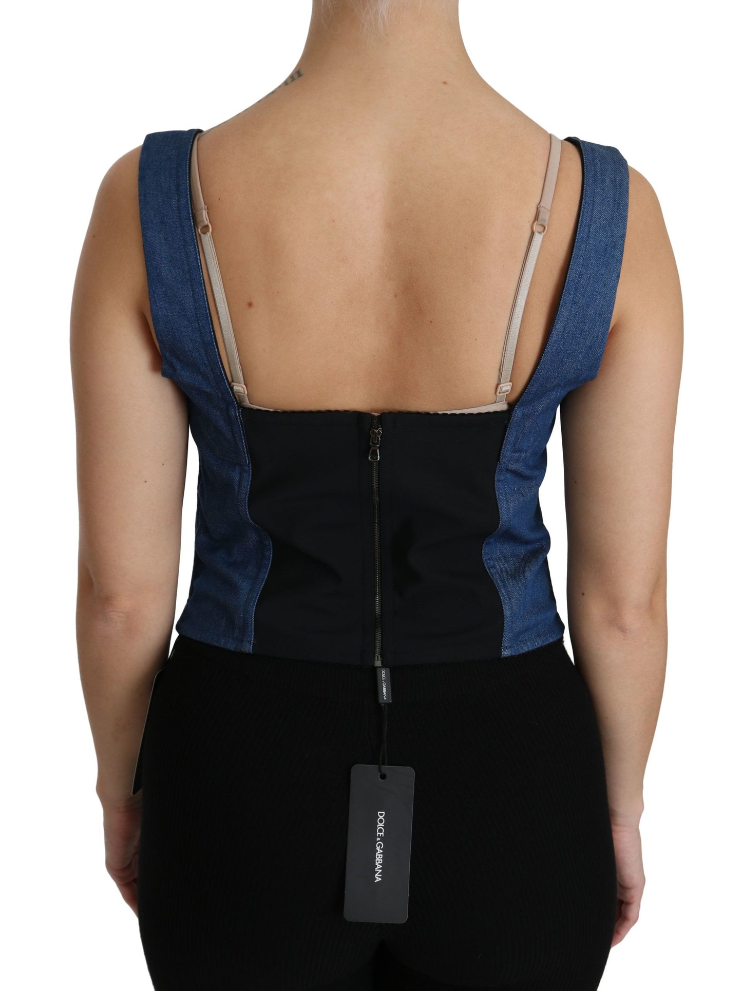 Dolce & Gabbana Blue Sleeveless Bustier Blouse Cotton Top