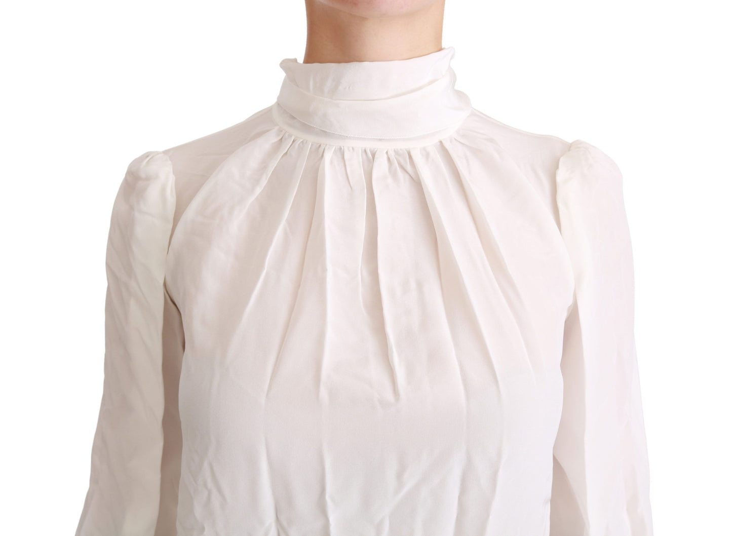 Dolce & Gabbana White Turtle Neck Blouse 셔츠 실크 탑