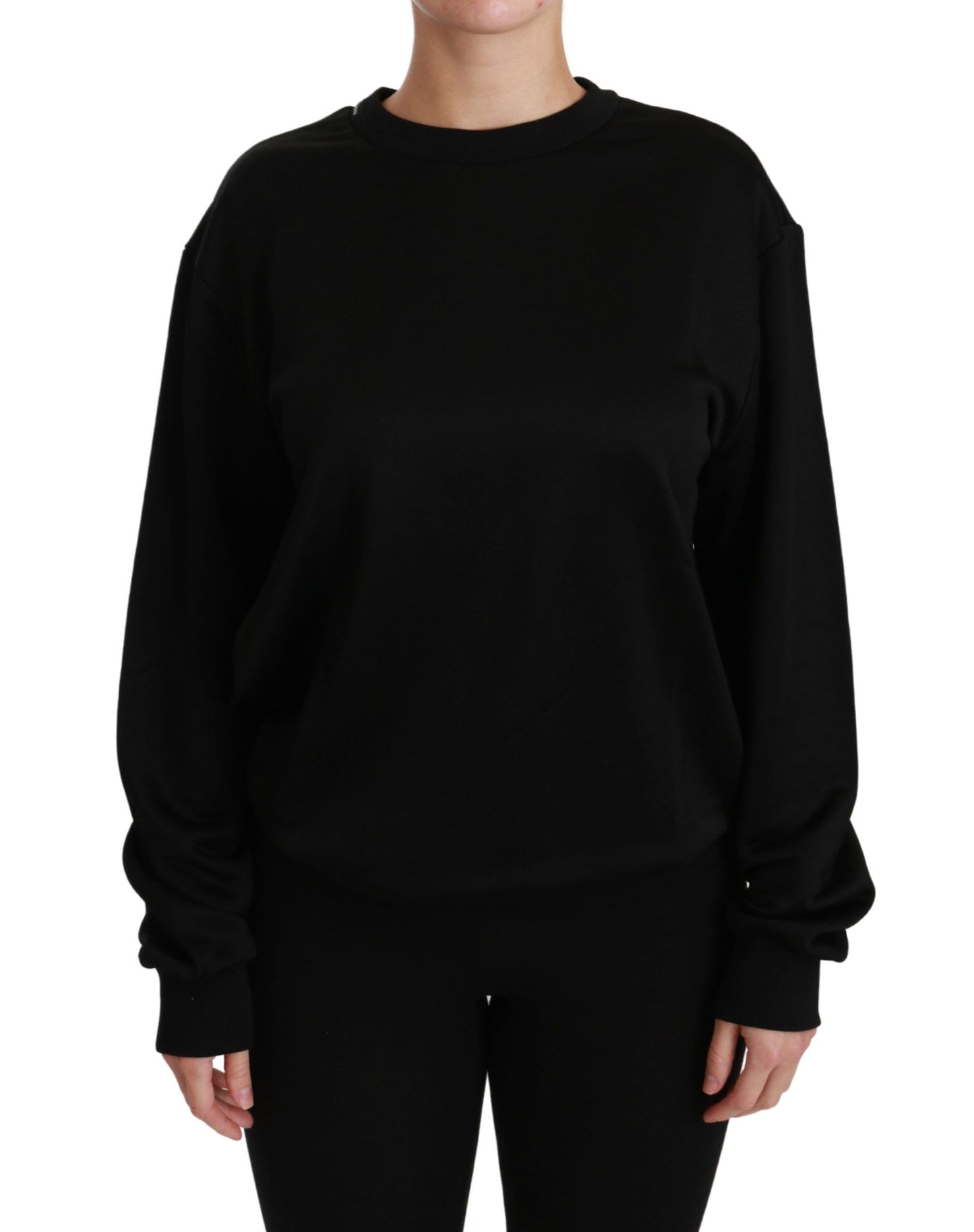 Dolce & Gabbana Elegant Black Cotton Crew Neck Pullover Sweater