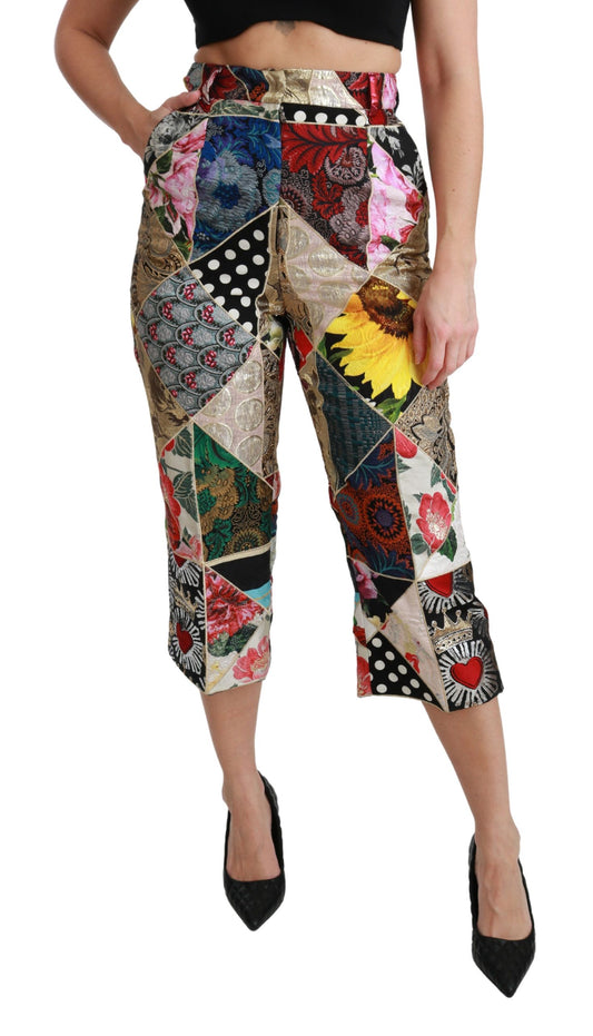 Dolce &amp; Gabbana Kurz geschnittene Hose aus Seide mit mehrfarbigem Print und hoher Taille