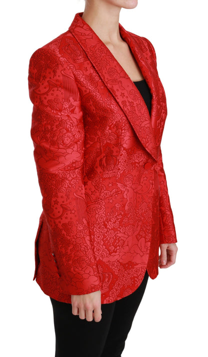 Dolce &amp; Gabbana Red Floral Angel Blazer Manteljacke