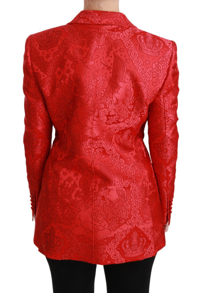 Dolce &amp; Gabbana Red Floral Angel Blazer Manteljacke