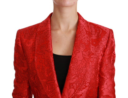 Dolce &amp; Gabbana Red Floral Angel Blazer Manteljacke