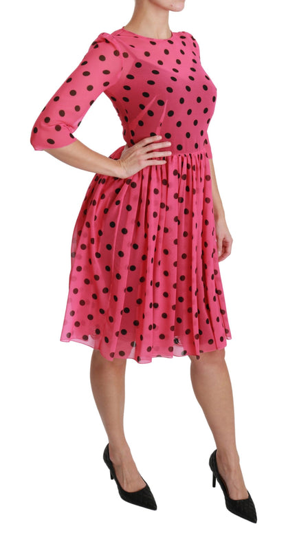 Dolce &amp; Gabbana Pink Polka Dots A-Linie Knielanges Kleid