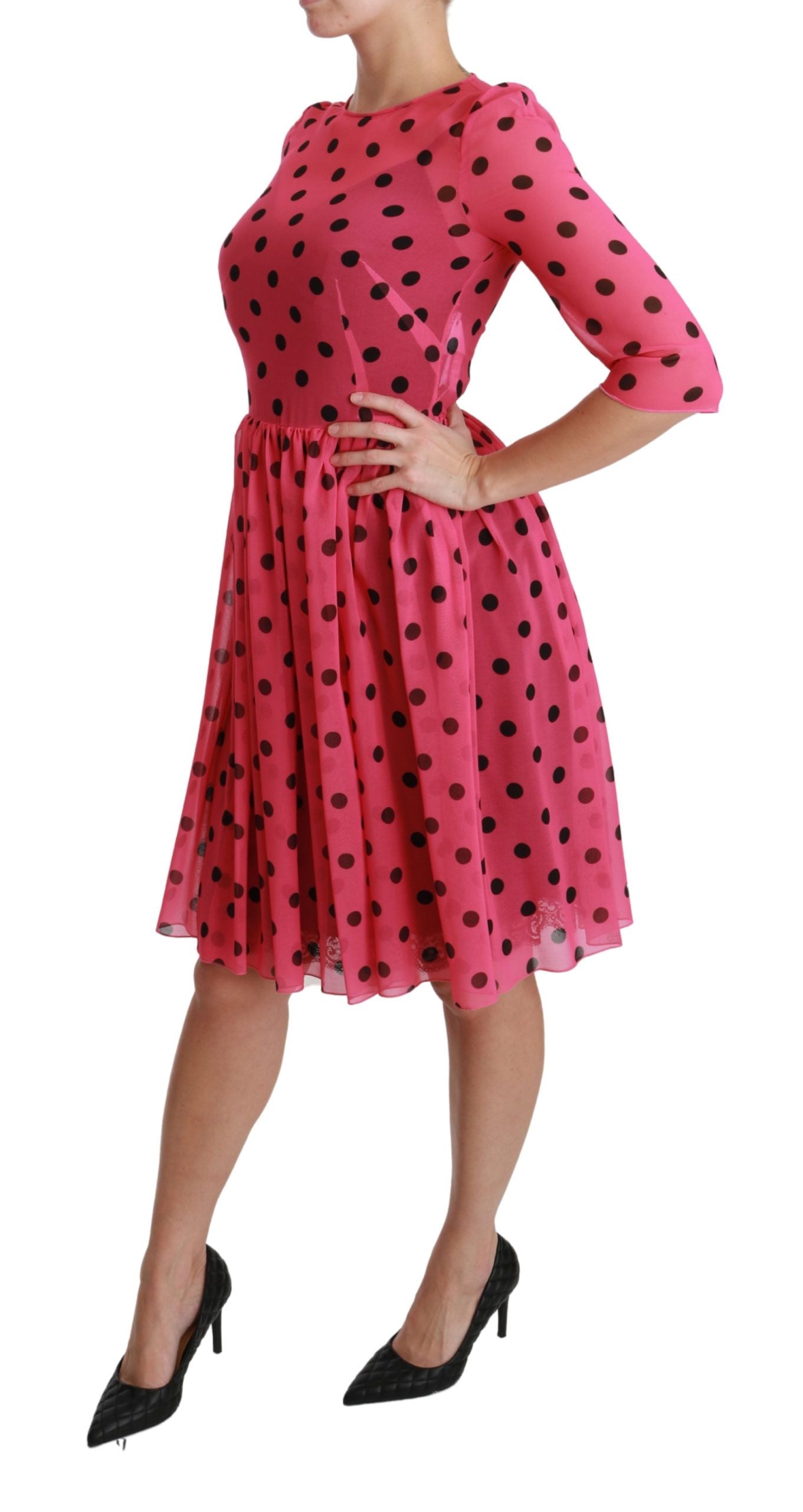 Dolce &amp; Gabbana Pink Polka Dots A-Linie Knielanges Kleid