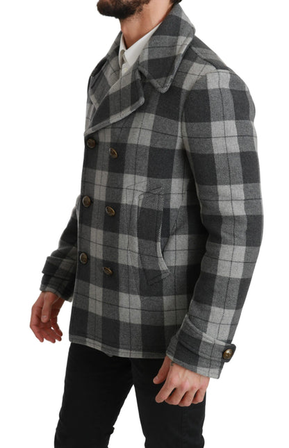 Dolce & Gabbana Elegant Gray Check Double Breasted Coat