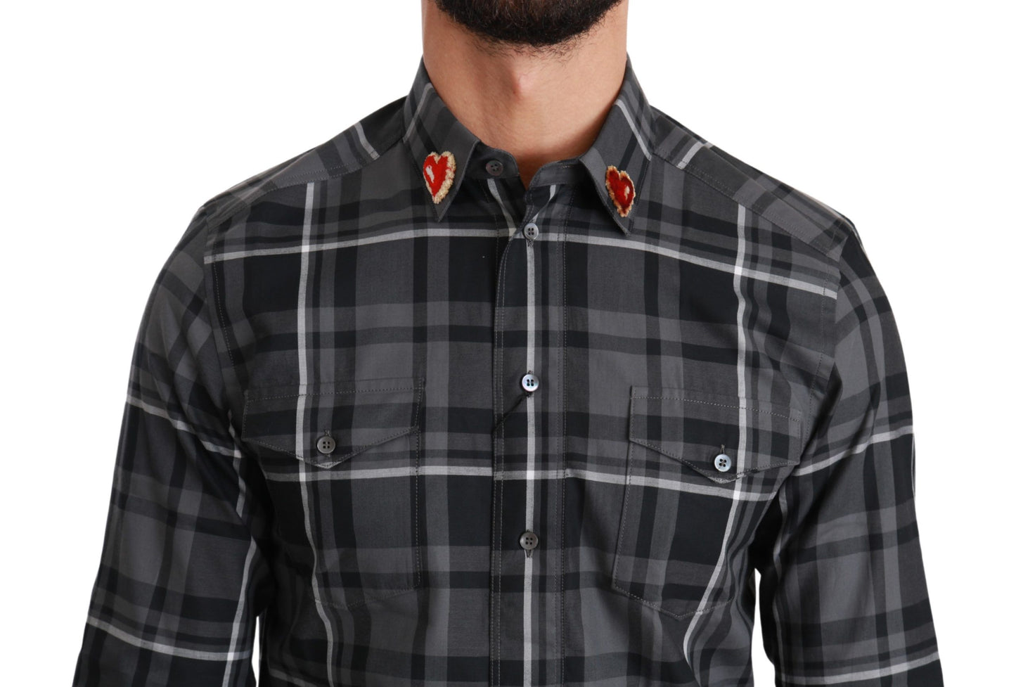 Dolce & Gabbana Elegant Gray Checkered Martini Dress Shirt