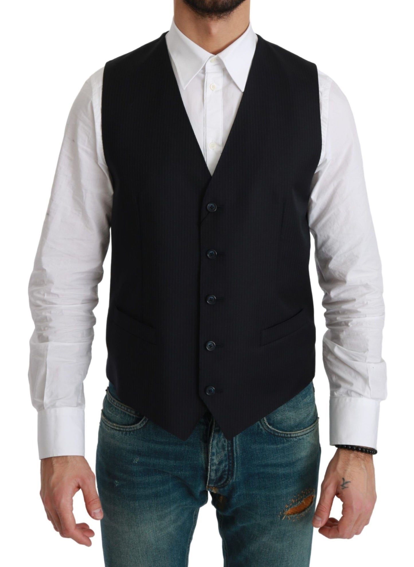 Dolce & Gabbana Blue Waistcoat 형식 스트레치 양모 조끼