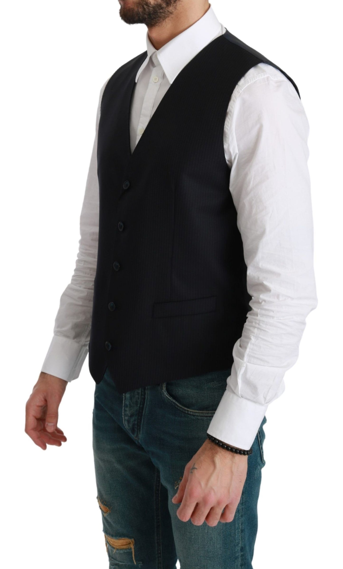 Dolce & Gabbana Blue Waistcoat 형식 스트레치 양모 조끼