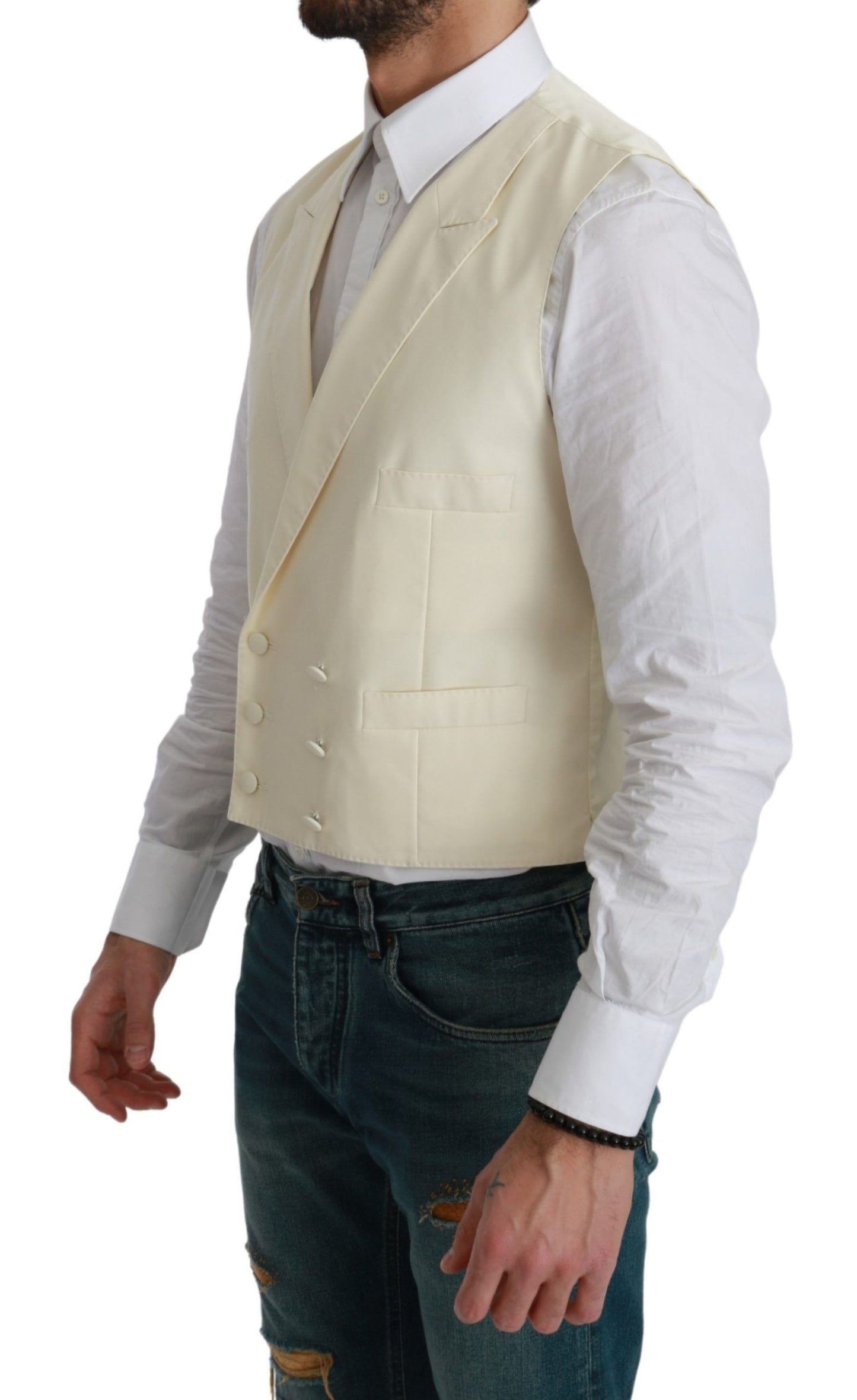 Dolce & Gabbana White Waistcoat 정식 양모 조끼