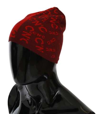 Rote Beanie-Mütze aus Wollmischung von Costume National mit Markenlogo