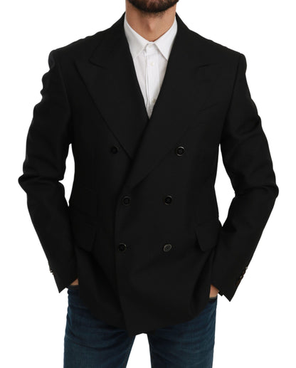 Dolce &amp; Gabbana Schwarzer Slim-Fit-Jackenmantel-Wollblazer