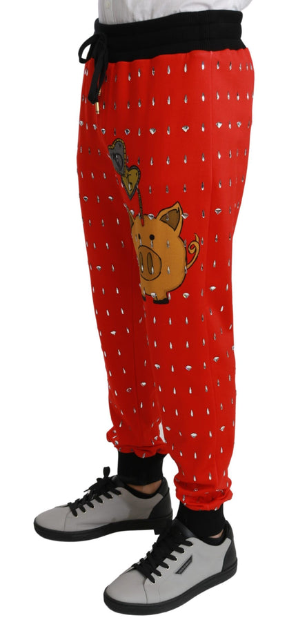 Dolce &amp; Gabbana Red Piggy Bank Cotton Crystal Hose Hose