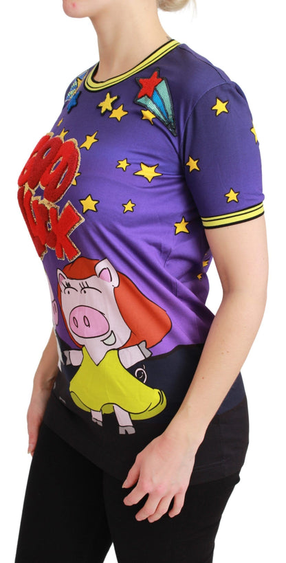 Dolce & Gabbana Purple Year of the Pig Top Cotton 티셔츠