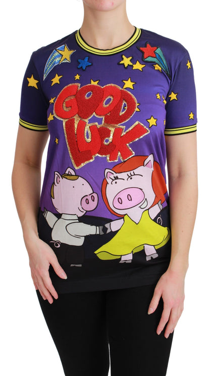 Dolce & Gabbana Purple Year of the Pig Top Cotton 티셔츠