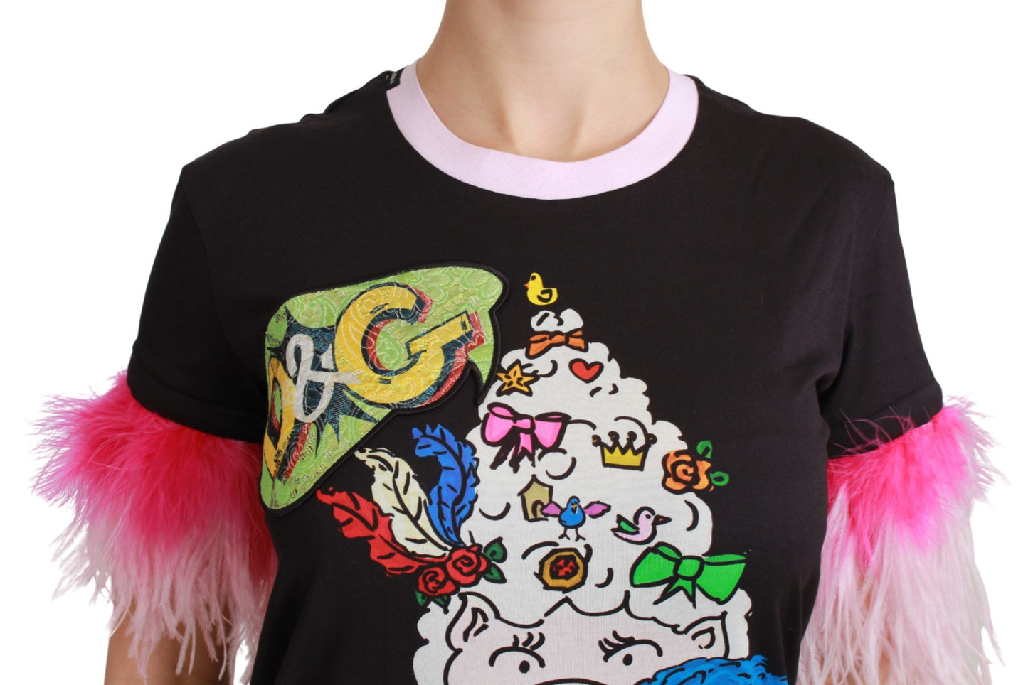 Dolce &amp; Gabbana Schwarzes YEAR OF THE PIG Top Baumwoll-T-Shirt