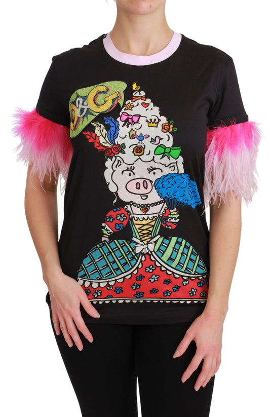 Dolce & Gabbana Black Year of the Pig Top Cotton 티셔츠