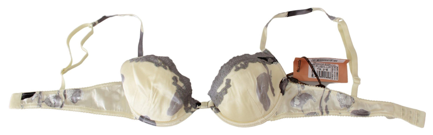 Ermanno Scervino Beige-grauer Spitzen-Push-up-BH aus Seidenunterwäsche