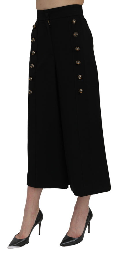 Schwarze, kurze Hose mit hoher Taille und weitem Bein von Dolce &amp; Gabbana