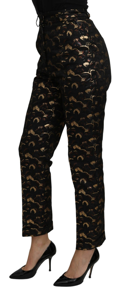 Dolce &amp; Gabbana Schwarzgoldene Brokat-Hose mit hoher Taille