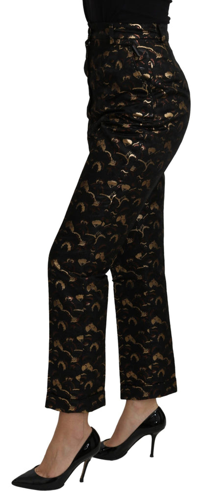 Dolce &amp; Gabbana Schwarzgoldene Brokat-Hose mit hoher Taille