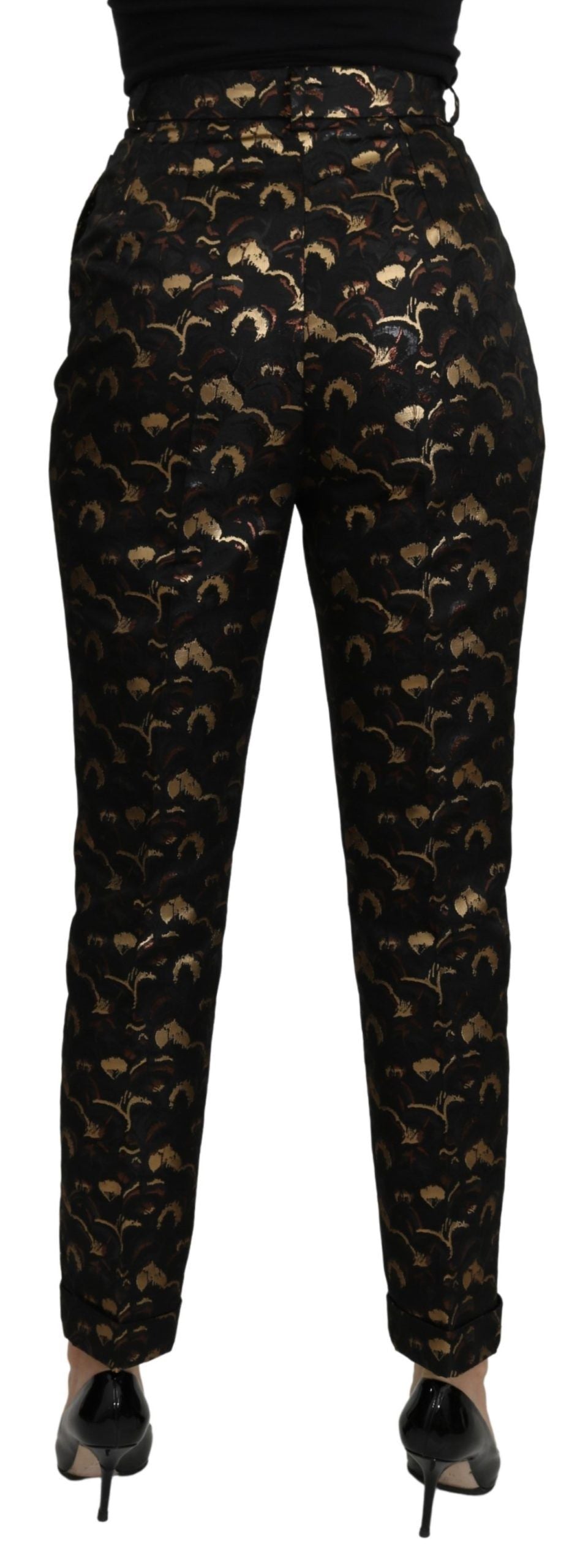 Dolce &amp; Gabbana Schwarzgoldene Brokat-Hose mit hoher Taille