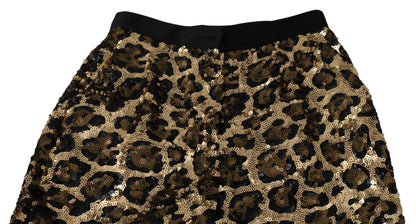 Dolce &amp; Gabbana Goldbraune Hose mit Leoparden-Pailletten und hoher Taille