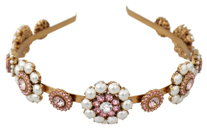 Dolce & Gabbana Gold Tiara Crystal Floral Pearl Headband 로고 diadem