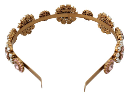 Dolce & Gabbana Gold Tiara Crystal Floral Pearl Headband 로고 diadem