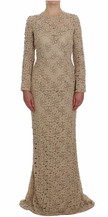 Dolce & Gabbana Beige Floral Lace Sheath Maxi 드레스