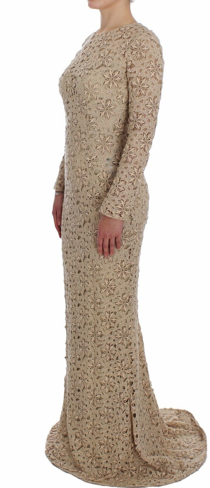 Dolce & Gabbana Beige Floral Lace Sheath Maxi 드레스