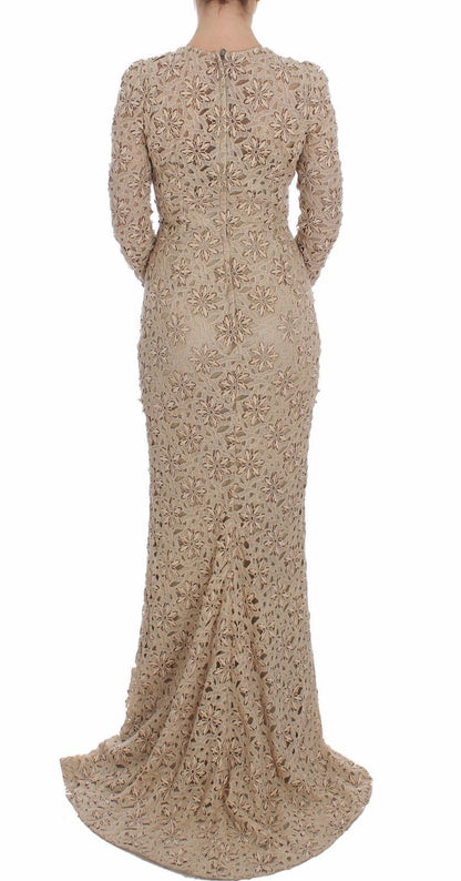 Dolce & Gabbana Beige Floral Lace Sheath Maxi 드레스