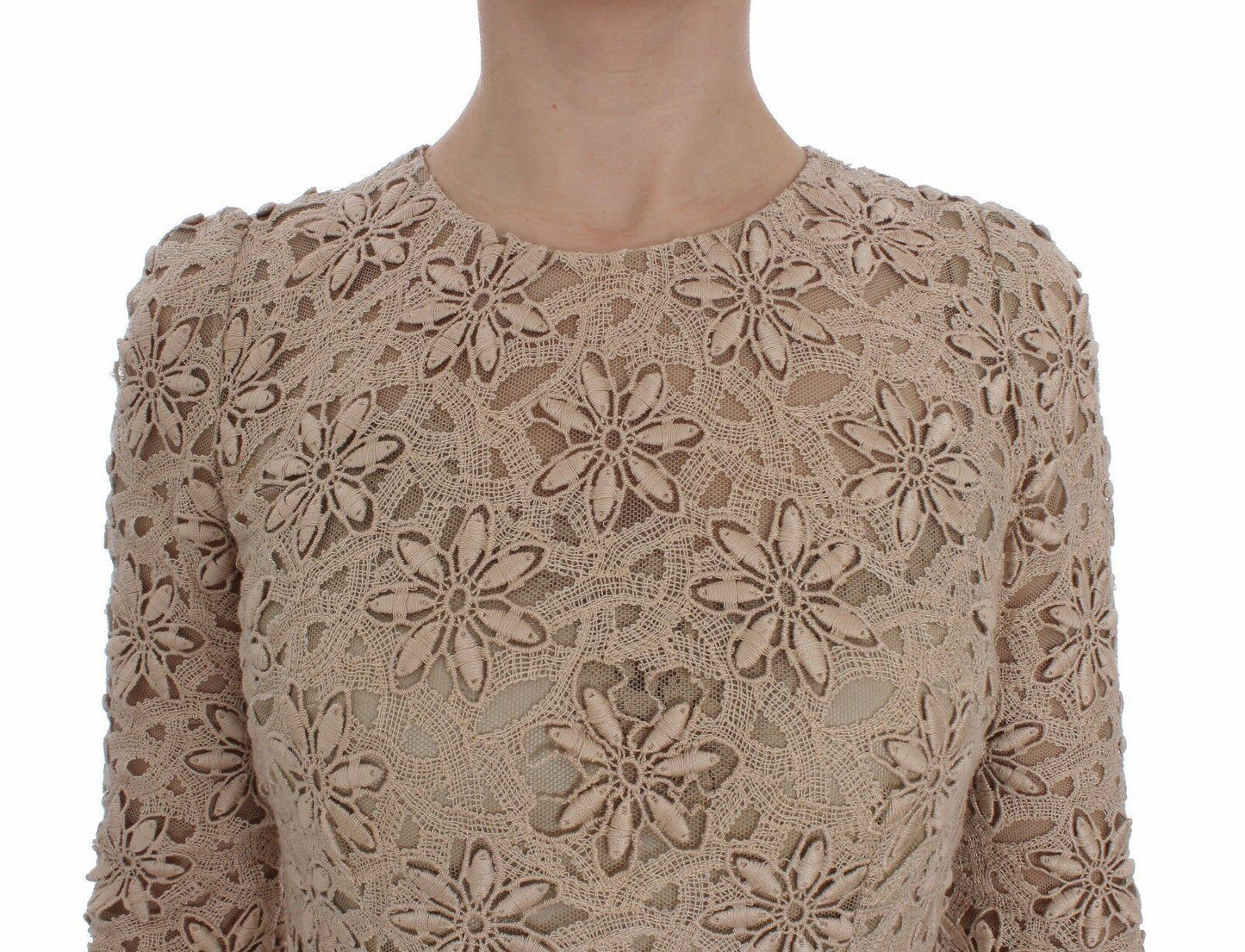 Dolce & Gabbana Beige Floral Lace Sheath Maxi 드레스