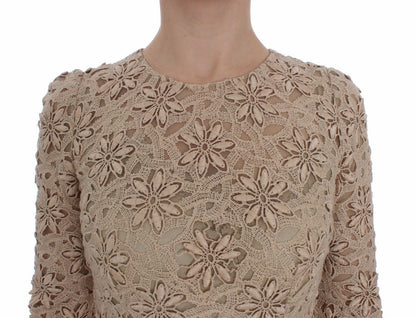 Dolce & Gabbana Beige Floral Lace Sheath Maxi 드레스