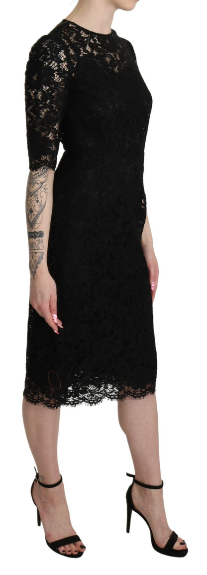 Dolce & Gabbana Elegant Black Lace Sheath Knee-Length Dress