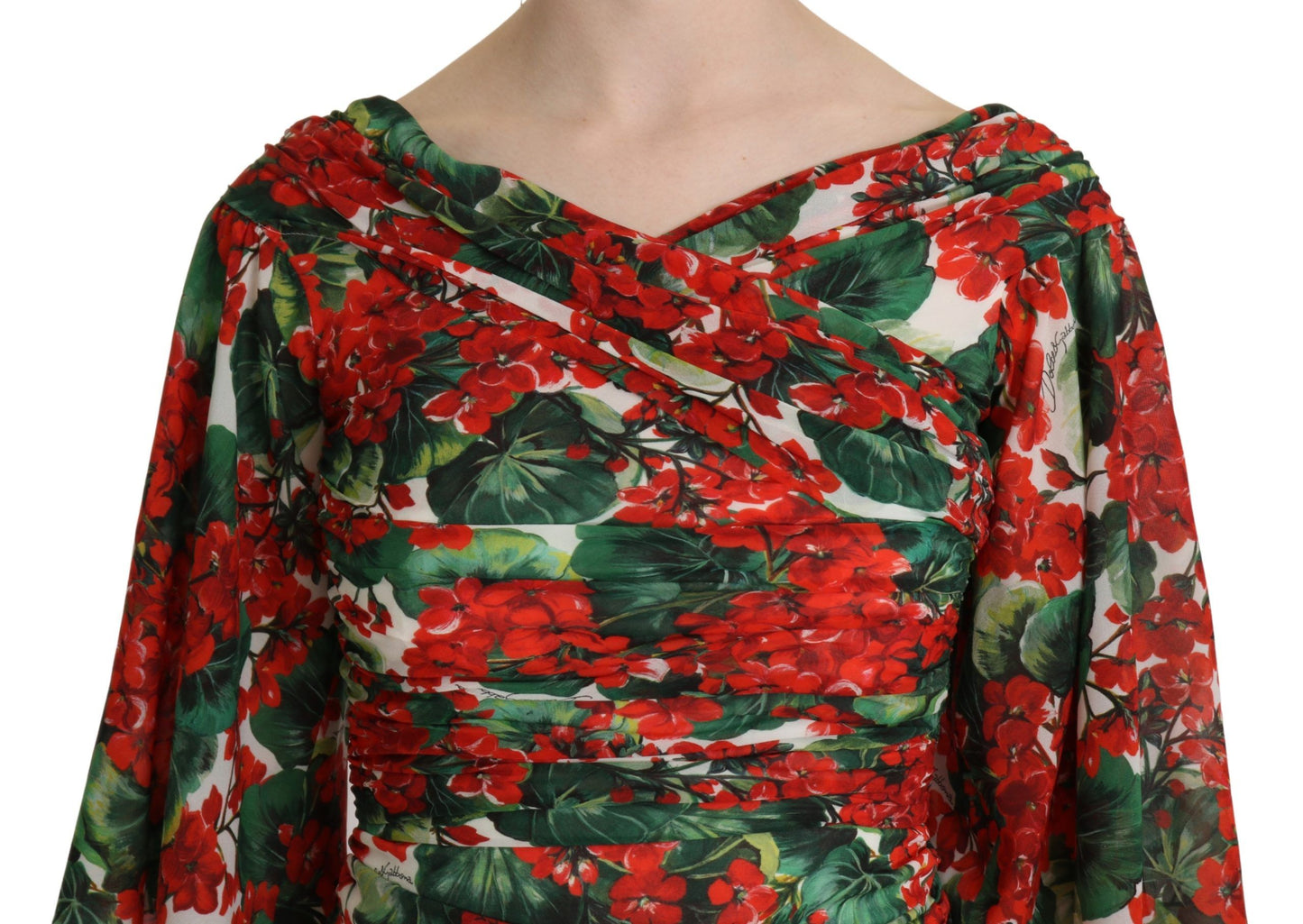 Dolce & Gabbana Red Floral Sheath Midi 실크 스트레치 드레스