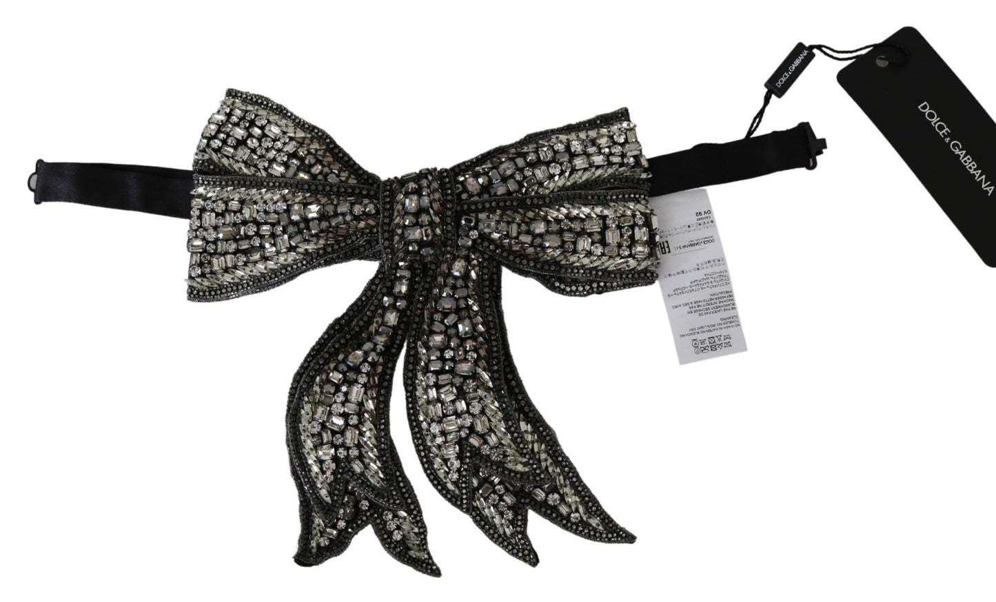 Dolce & Gabbana Silver Crystal Beaded Squined 100% 실크 캣워크 목걸이 Bowtie